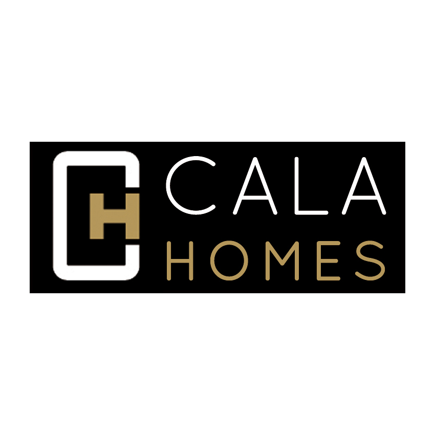 Logo of Cala Homes, featuring a stylized "C" and "H" in white and gold on a black background, emphasizing modern design in homebuilding.