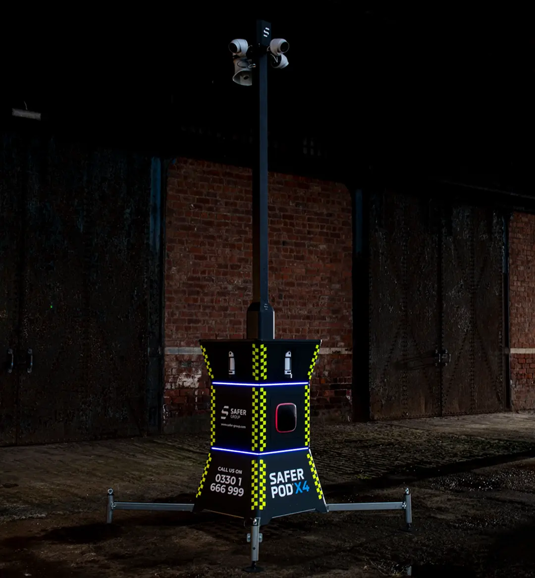 Safer POD X4 with red and blue deterrence lights engaged.