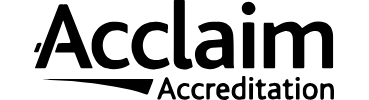 The logo of Acclaim Accreditation, with bold black text underscored by a dynamic swooping line.