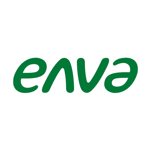 Logo of ENVA in green, featuring stylized lowercase letters on a white background.