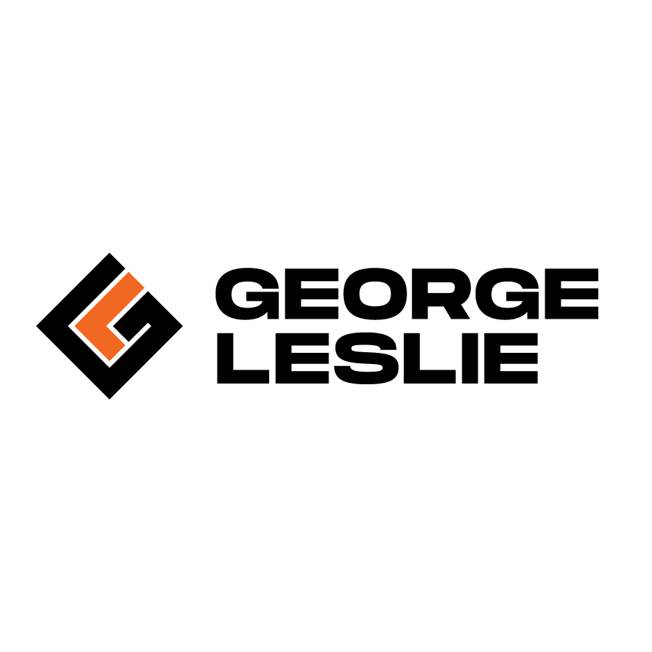 Logo of George Leslie, featuring a monogram "GL" in black and orange, with the company name displayed prominently in bold text.