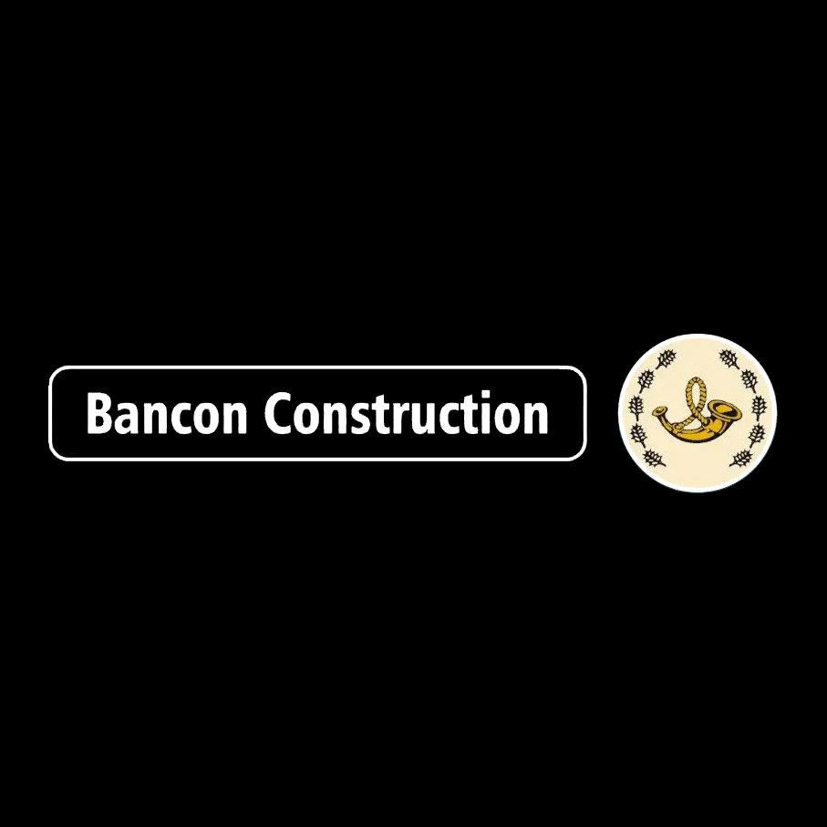Logo of Bancon Construction featuring the company name in bold text beside a circular emblem with a gold bugle design.