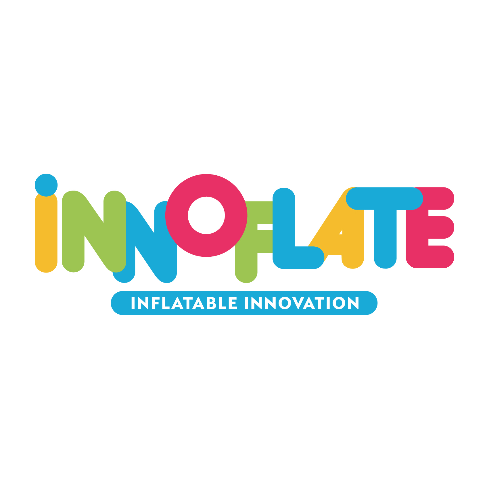 Colourful logo for "INNOFLATE," featuring bold letters and the tagline "Inflatable Innovation" in a modern design.
