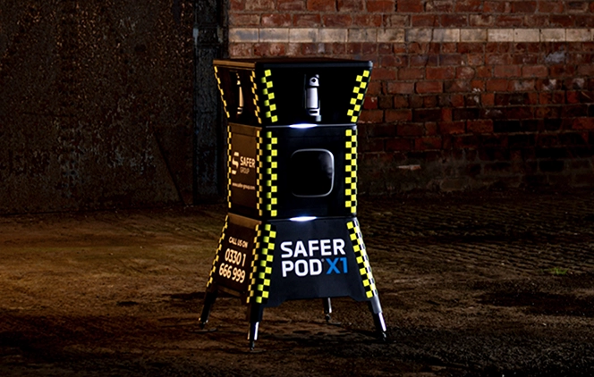 Safer POD X1 security device with white strobing deterrence lights.