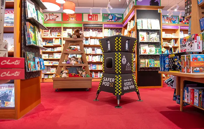 Safer POD S1 security device inside a Waterstones retail store