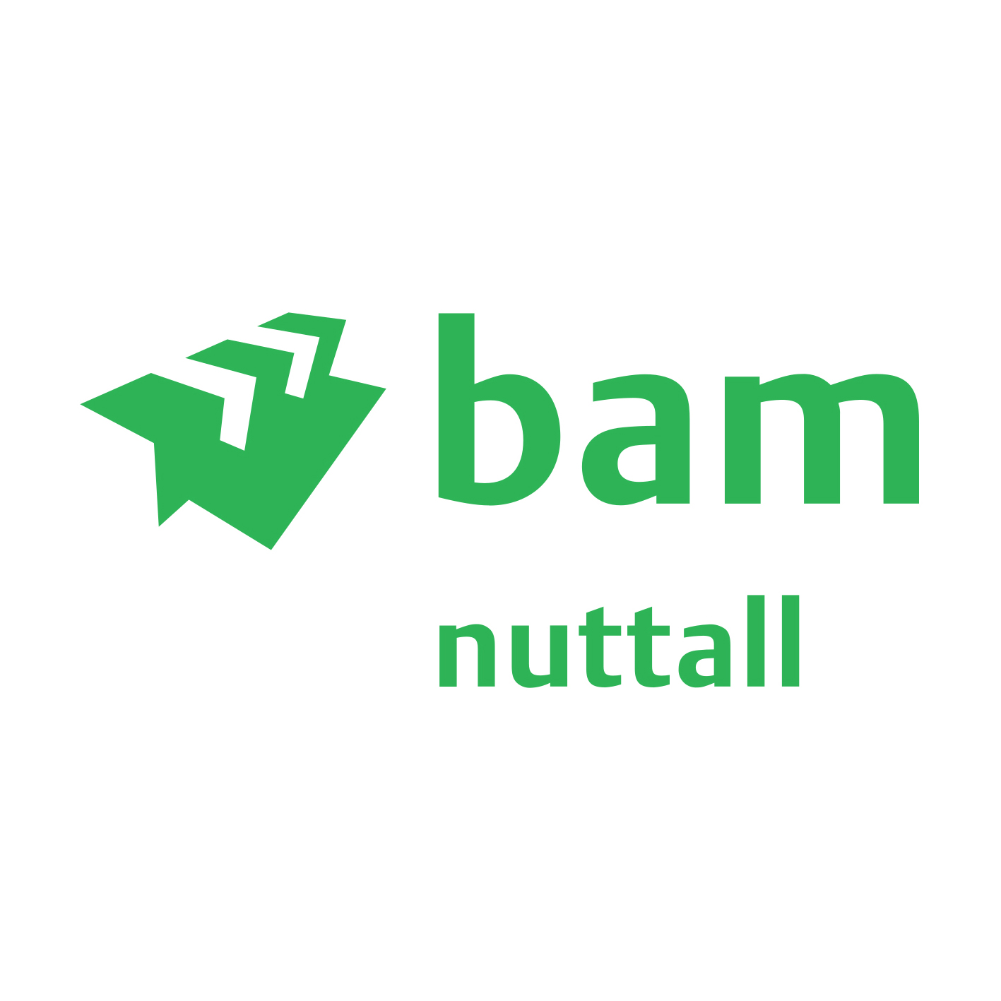 Logo of BAM Nuttall featuring a green design with three directional arrows and the brand name in bold green letters.