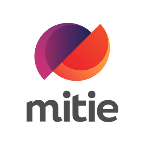 The mitie logo featuring a stylized circle in purple, pink, and orange, with the word "mitie" in bold grey letters below.