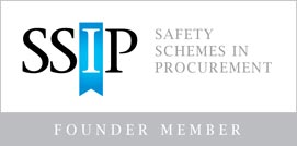 Logo of SSIP (Safety Schemes in Procurement) indicating "Founder Member" status, featuring a blue ribbon design.